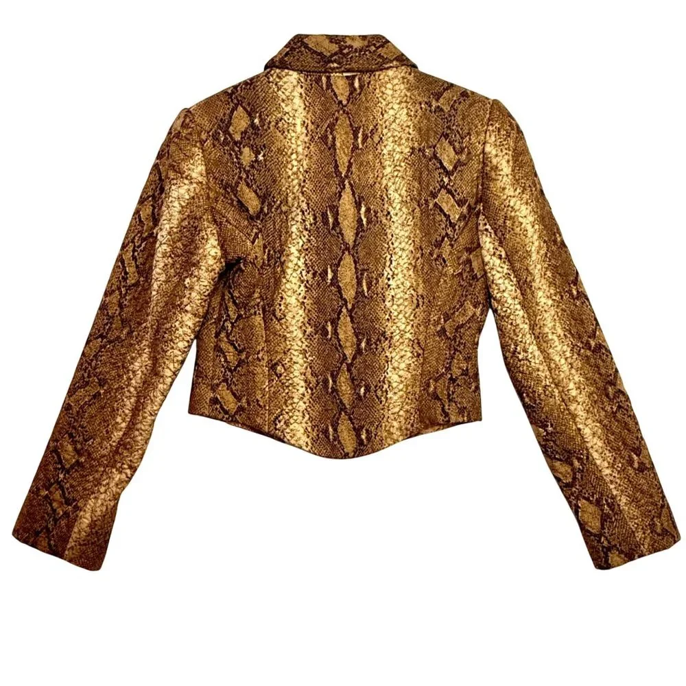 Carlisle Jacket Size 6 Cropped Snake Print Structured Quilted Blazer Y2K Vintage - Picture 4 of 13